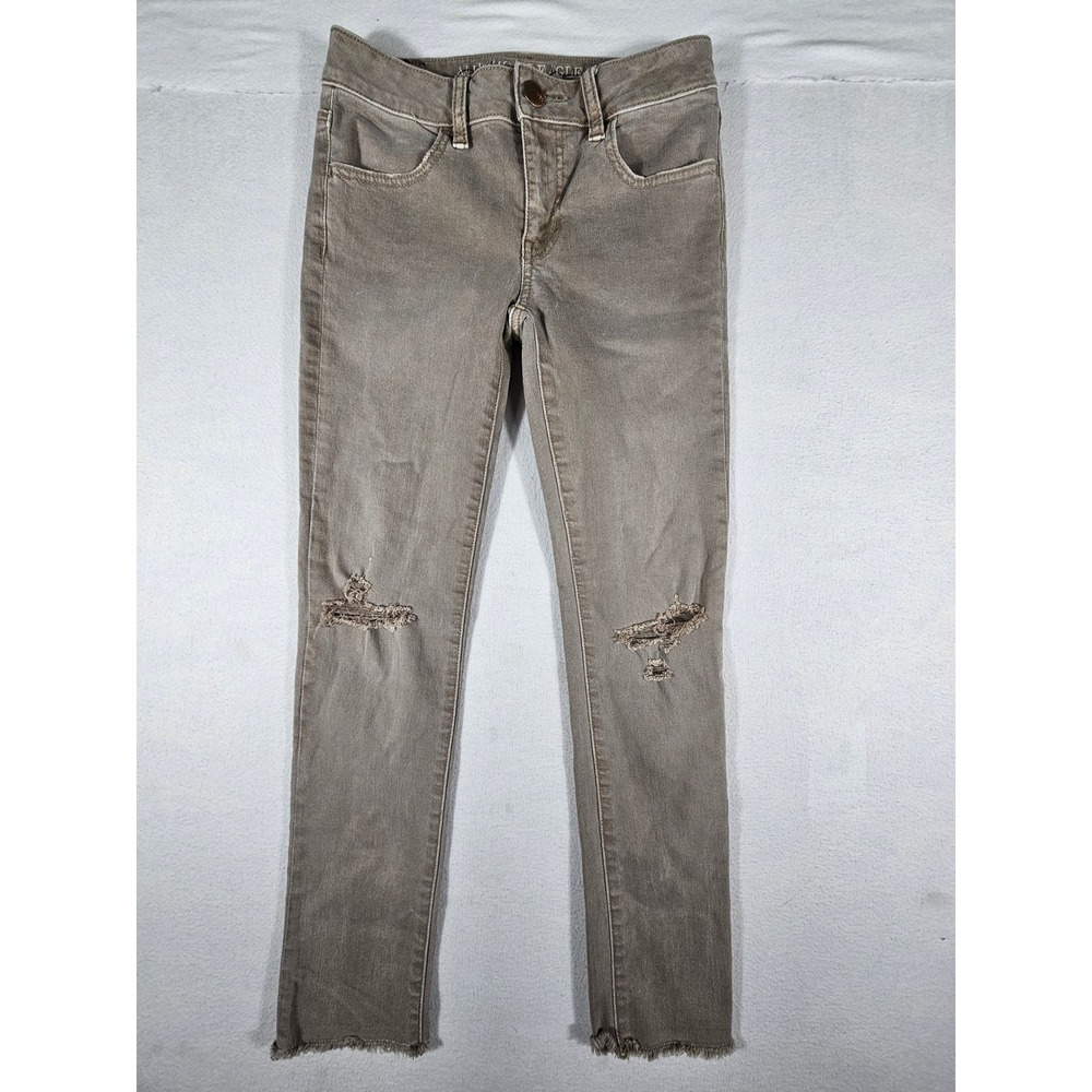 American Eagle Super Stretch Jegging‎ Crop Distressed Taupe Brown Jeans 0R